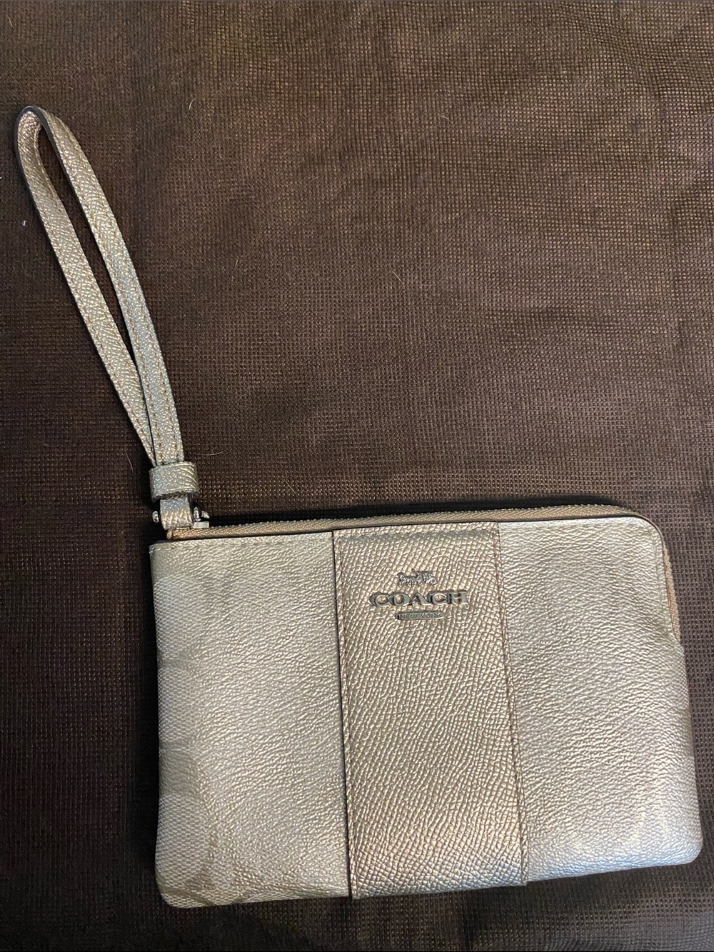 Coach Metallic Silver Leather Wristlet
